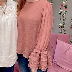 Stellah Sheer Mauve Bell Sleeve Blouse Top